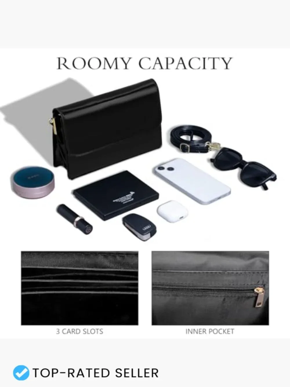 Patent Leather Clutch Envelope Evening Bag Sparkly 2 Compartments Prom Party